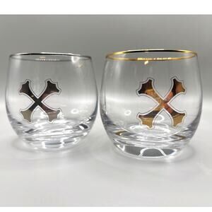 Bumbu Rum Silver Gold Rimmed Cocktail Glasses Set of 2 Collectible Barware